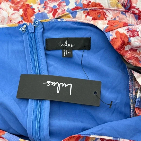 NWT LULUS Floral Satin Tiered Pleated Ruffle Fairycore Wedding Guest Dress M - Picture 4 of 5